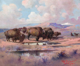 Framed canvas art print giclée buffalo watch EDGAR S. PAXSON - £30.92 GBP+