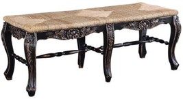 French Country Bench Window Seat, Blackwashed Carved Wood, Handwoven Rattan - £899.21 GBP