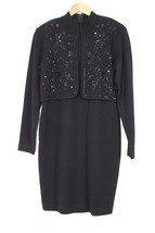 Vtg Liz Claiborne SP Black Knit Beaded Sequin Wool Blend Sweater Dress - £52.69 GBP