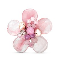 Bright Tropical Flower Pink Kunzite, Agate, Crystals, and Pearls Floral Ring - £8.85 GBP