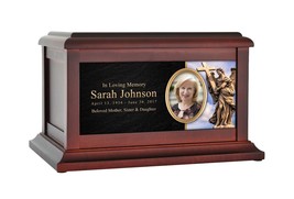 Large/Adult 200 Cubic Inches Angel Statue with Cross Wood Photo Cremation Urn - £167.47 GBP