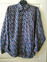 Bogari Studio Mens Size XL Shirt Button Up Blue Geometric Long Sleeve Silk - £21.63 GBP