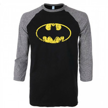 Batman Traditional Symbol 3/4 Sleeve Raglan Baseball T-Shirt Grey - £35.57 GBP+