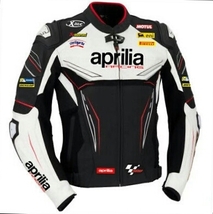  Aprilia White Black Motorcycle Motorbike Racing Leather Jacket Ce ARMOURED- New - £140.02 GBP