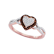 10k Rose Gold Womens Red Color Enhanced Diamond Heart Frame Cluster Twist Ring - £286.96 GBP