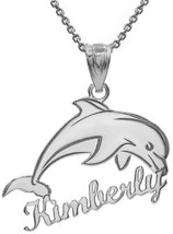 Personalized Engrave Name Sterling Silver Jumping Dolphin Pendant Necklace - £49.85 GBP+