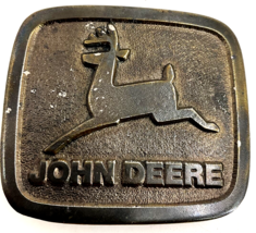 Vintage Brass John Deere Dealer Leaping Deer Belt Buckle 1968 Logo 2.5&quot; x 3.5&quot; - £28.79 GBP