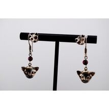 Vintage Set of Two 925 Silver Cat Stud and Dangle Earrings - $43.26