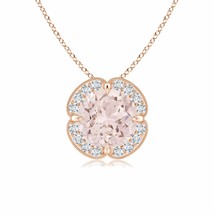 ANGARA Claw-Set Morganite Clover Pendant with Diamond Halo in 14K Solid Gold - £481.29 GBP