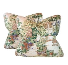 Pair Pillow Covers 20&quot; Kingsway &quot;Garden Gate&quot; Botanical Floral Garden Toile - £49.85 GBP