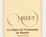 Maurice Les Diners de L&#39;Archestrate Au Maurice Menu Alain Senderens  - £21.81 GBP