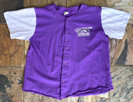 Vtg Colorado Rockies Fan Jersey-MLB Baseball Shirt-Purple-Button-L-Pin Stripe - $46.75