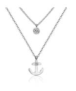Cubic Zirconia &amp; Silver-Plated Anchor Layered Pendant Necklace - £11.84 GBP
