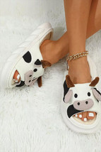 White Cute Cow Pattern Open Toe Slippers - $11.94