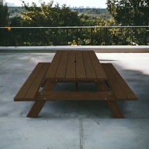 94&quot; Dark Brown Solid Wood Outdoor Picnic Table with Umbrella Hole - €1.939,75 EUR