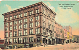 Akron Ohio Oh~East Market Street From Main Storefronts~Antique Vintage Postcard - £3.93 GBP