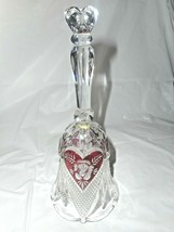 Enesco West Germany Lead Crystal Bell Red Etched Hearts Floral Long Hand... - £15.78 GBP