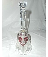 Enesco West Germany Lead Crystal Bell Red Etched Hearts Floral Long Hand... - £15.57 GBP