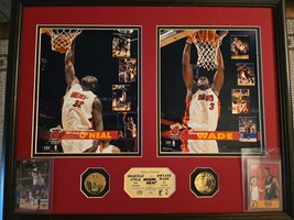 Sports Shaquille O&#39;Neal and Dwayne Wade Picture with Medalions and Cards - £159.56 GBP