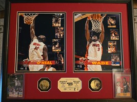 Sports Shaquille O&#39;Neal and Dwayne Wade Picture with Medalions and Cards - £159.04 GBP