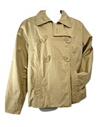 LL BEAN Sz Large Tan Cotton Peacoat Jacket Beige Double Breasted Lined P... - $12.95