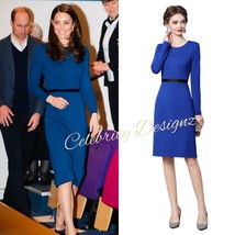 Kate Middleton Inspired Royal Blue Fitted Contrast Waist Jersey Sheath Dress OZ - £92.71 GBP