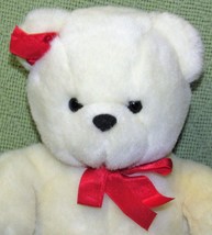 Vintage Jerry Elsner Pets 10&quot; Teddy Bear White Plush Stuffed Animal Red Ribbon - £8.89 GBP