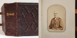 1860s Antique Photograph Cdv Album Gold Gauffered Edge Clasps w38 Photos Leather - £291.33 GBP