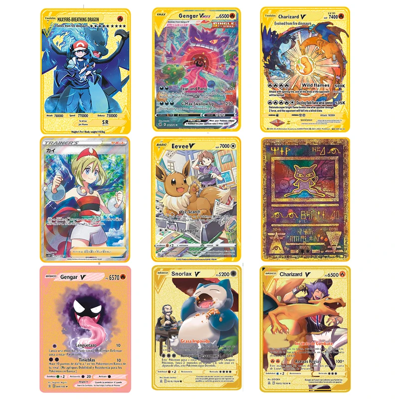 2023 Pokemon Metal Cards Pikachu Vmax Charizard Gengar Eevee snorlax Anime Games - £8.55 GBP