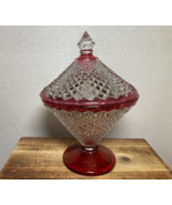 Indiana Glass Diamond Point Ruby Flash 7.5&quot; Tall  Candy Dish with Lid - £20.14 GBP