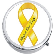 Support Our Troops Yellow Ribbon Medicine Vitamin Compact Pill Box - $9.78