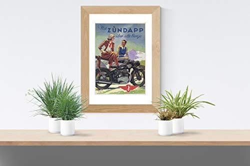 Vintage Mis Zundapp Motorcycle Advertising Poster - Art Print - 13" x 19" - Cust - $25.00