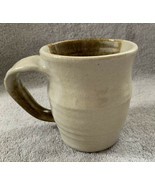 Hand Thrown Pottery Art Mug Coffee Cup Signed Earth Tones Cream &amp; Brown ... - £11.04 GBP
