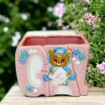 Lefton Baby Girl Planter Vintage Kitschy Bundle of Joy Pink Teddy Bear J... - £14.69 GBP