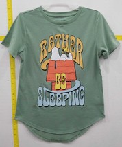 Snoopy peanut Rather Be Sleeping T-Shirt Juniors Size XS (1) Color Green - £11.65 GBP