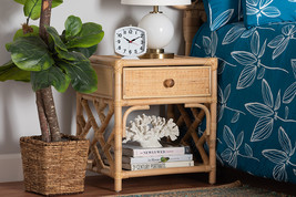 Layla Natural Brown Rattan 1-Drawer Nightstand - $3,172.30 MXN