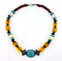 Vintage 80s Beaded BOHO Necklace 18 in - £14.24 GBP