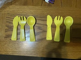 Rare Vtg Fisher Price Pretend Play Yellow Replacement Knife Spoon &amp; Fork Set - £14.84 GBP