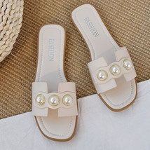 Omen pearl design women slippers pu leather flat heel rubber sole outdoor ladies luxury thumb200