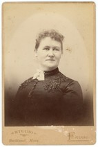 Circa 1890&#39;S Cabinet Card Woman Black Victorian Dress Bow Freeman Rockland, Ma - £7.46 GBP