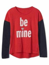 Gap Kids Girls Navy Red Colorblock Long Sleeve Crew Love Graphic T-shirt 6 7 8 - £14.11 GBP