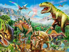 Dinosaurs Reptiles Lizards Volcanoes Ceramic Tile Mural Backsplash Medallion - £46.92 GBP+