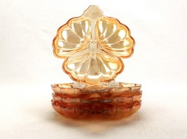 Set of 4 Jeanette 3 Compartment Clover Leaf Dishes, Vintage 1960s Marigold Glass - £23.45 GBP