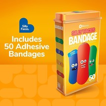 Silly Face Novelty Kids Sterile Adhesive Bandages Count In Tin 50ct - £7.86 GBP