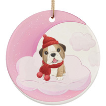 Cute Bulldog Dog On Moon Round Ornament Christmas Gift Decor For Pet Puppy Lover - £11.70 GBP