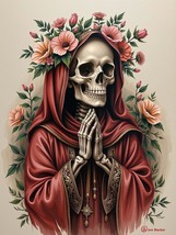 Art Giclee Printed Painting Beautiful girl skull skull hands pray on canvas #01 - $8.59+