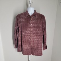 Trader Bay Button Up Collared Shirt ~ Sz L ~ Burgundy &amp; Green  ~ Long Sl... - $22.49