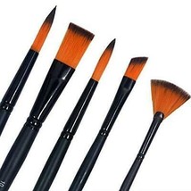 Lot of 5 Pcs Short Black Handle Synthetic Mix Artist Paint Brush Set School AUD - £22.33 GBP