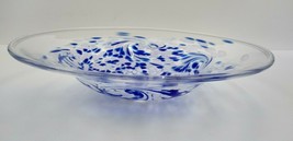 Signed Raymond Nelson Speckled Art Glass Bowl 12&quot; - Blue White Clear - $58.49