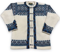Vtg Nordstrikk Cream Blue Fair Isle Cardigan Wool Sweater Metal Clasps N... - $57.92